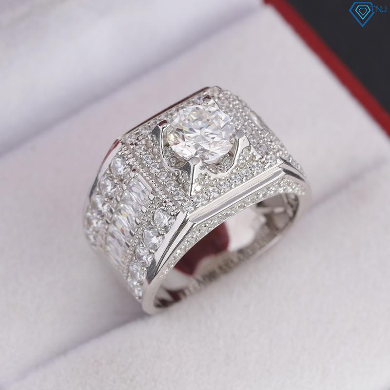 Nhẫn nam kim cương nhân tạo moissanite 7 ly cao cấp NNAM0237 xi bạch kim - có kiểm định GRA