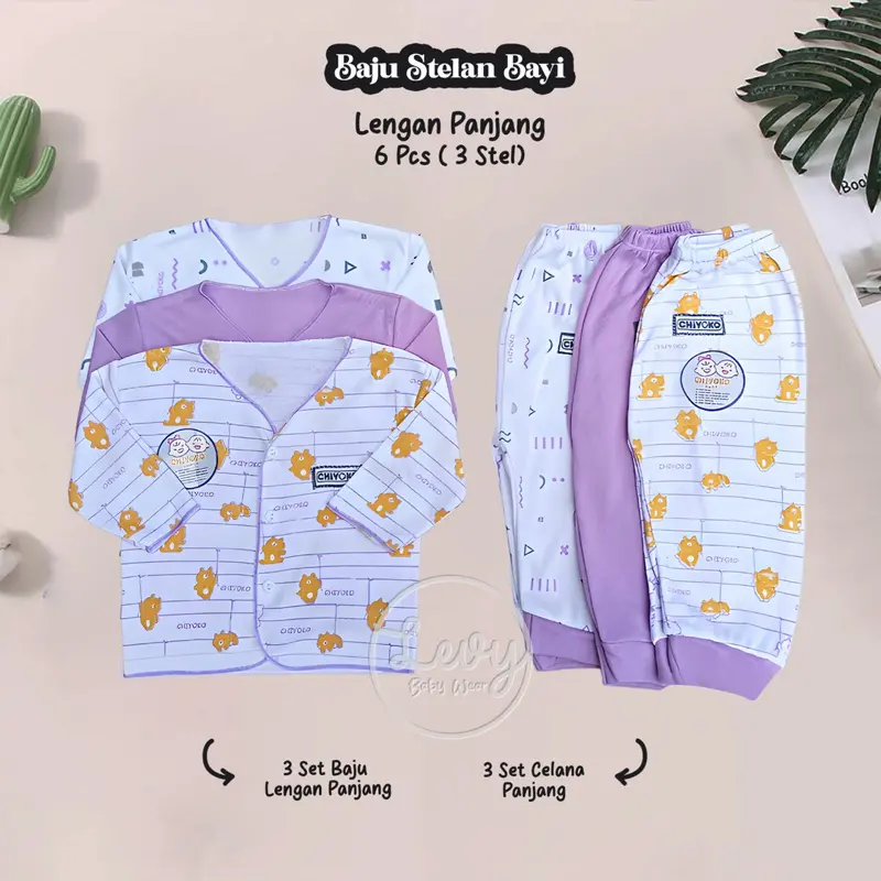 Chiyoko Baby 6Pcs/3 Stel Baju Bayi Panjang Celana Bayi Setelan Bayi Series 5