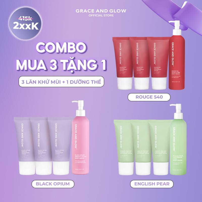 Mua 3 tặng 1 chỉ có trong Livestream Combo 2 lăn khử mùi Grace and Glow Smooth Deodorant Serum với Niacinamide và AHA