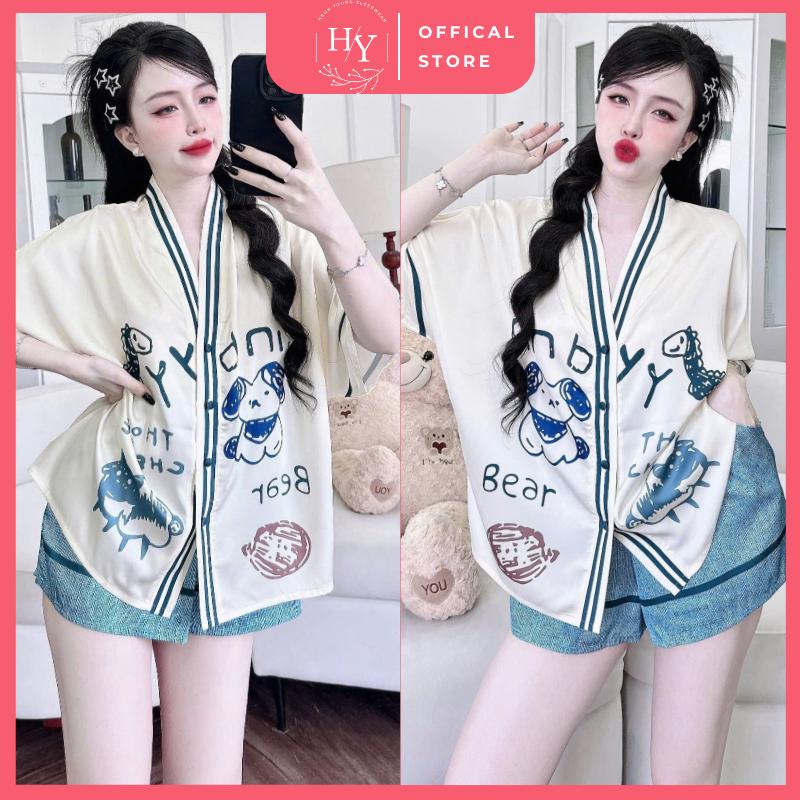 Đồ Ngủ Pijama Lụa HEUN YOUNG Bộ Đồ Pijama, Bộ Mặc Nhà Cánh Dơi Lụa Latin Cổ V Mềm Mịn Freesize Dưới 70kg MK73 Áo Nữ Kem Women