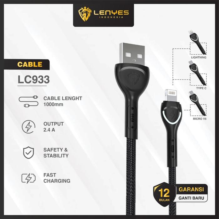 Gambar LENYES LC933 2.4a LED Light anti putus fast charging universal sync data cable kabel cas charger 1 m - PUTIH, TYPE C dari LENYES INDONESIA Kota Administrasi Jakarta Pusat Tokopedia