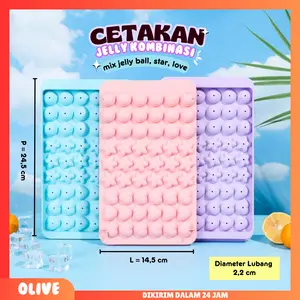 1 PCS Cetakan Jelly Kombinasi Mix 3 Motif Star Love Ball 54 lubang / Warna Warni Kitchenware / Cetakan es batu - buah - viral