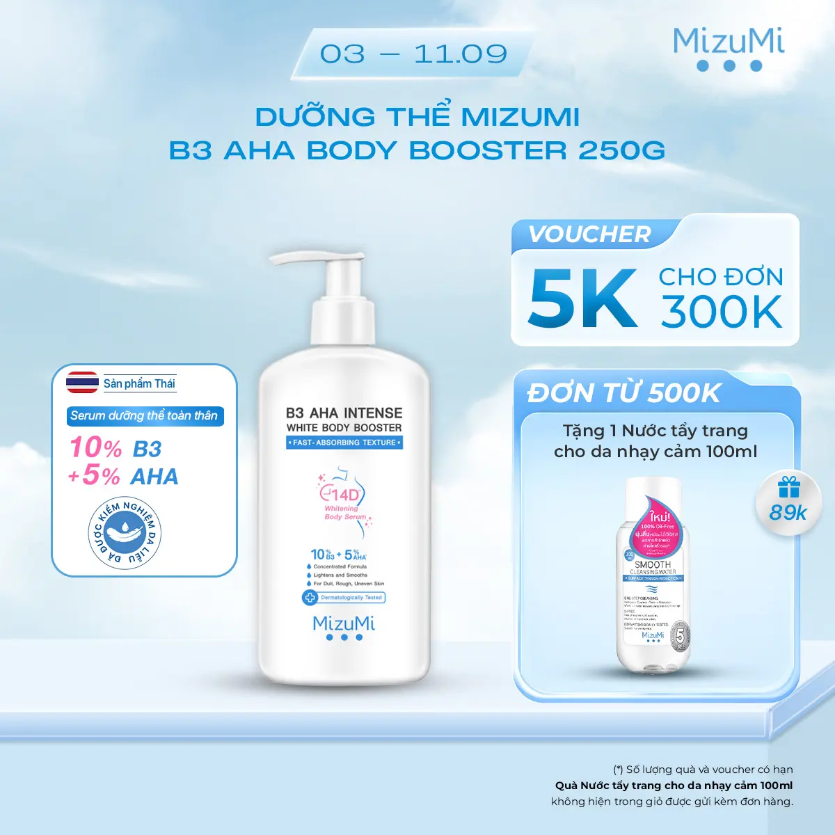 Dưỡng Thể Sáng Da MizuMi B3 AHA Intense White Body Booster 250g