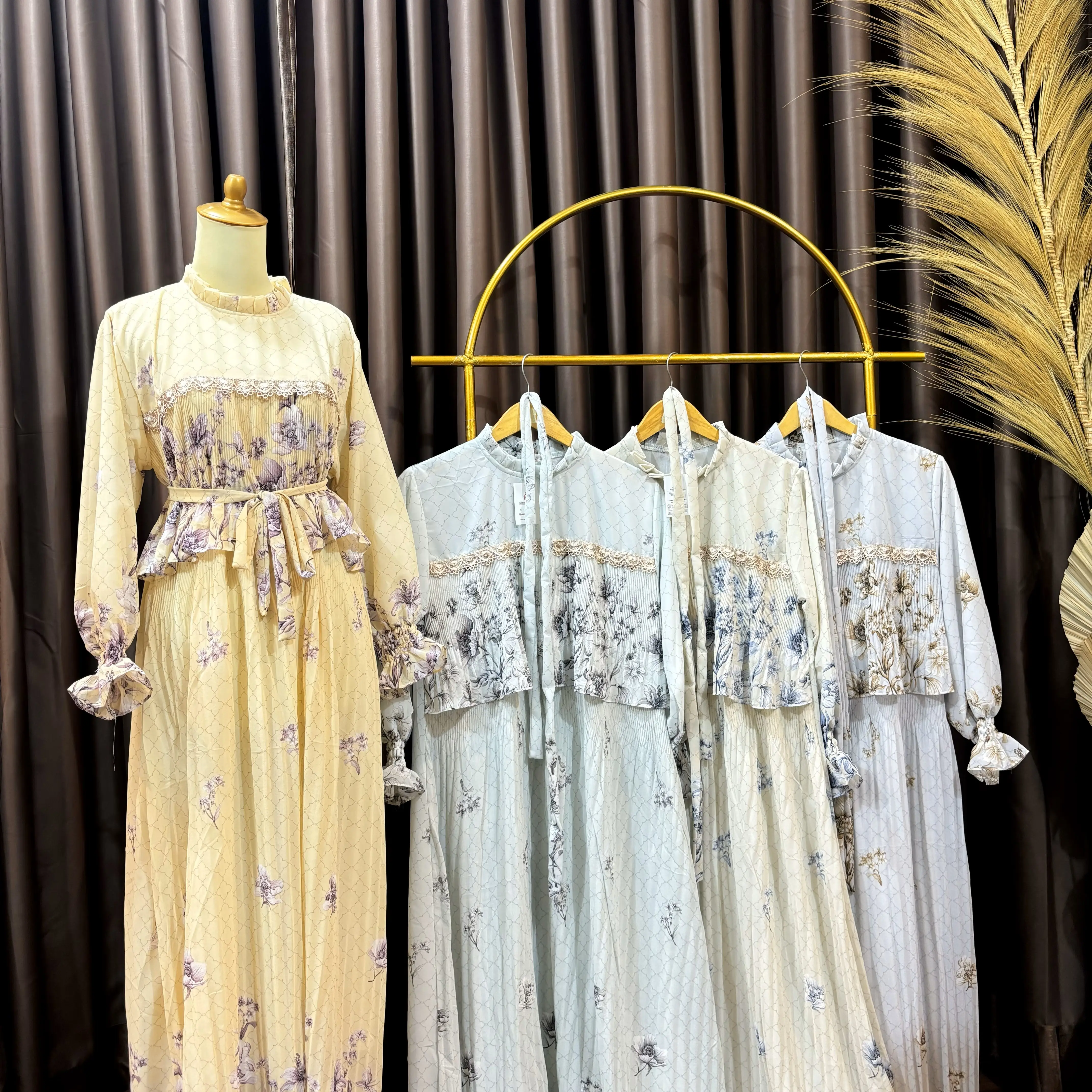 Gamis Wanita - Zulaishya Gamis Plisket Brukat Layer Premium dan Mewah Atasan Wanita Baju Lengan Panjang