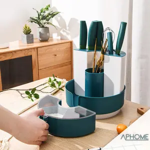 APHOME Tempat Sendok Putar 360° dengan 3PCS Wadah Bumbu Penyimpanan Alat Makan Rak Pisau RANTI