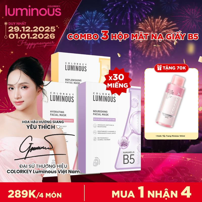   OFFICIAL  COMBO 3 HỘP Mặt Nạ COLORKEY LUMINOUS Hỗ Trợ Cấp Ẩm Và Giảm Dầu Thừa 10 miếng hộp 