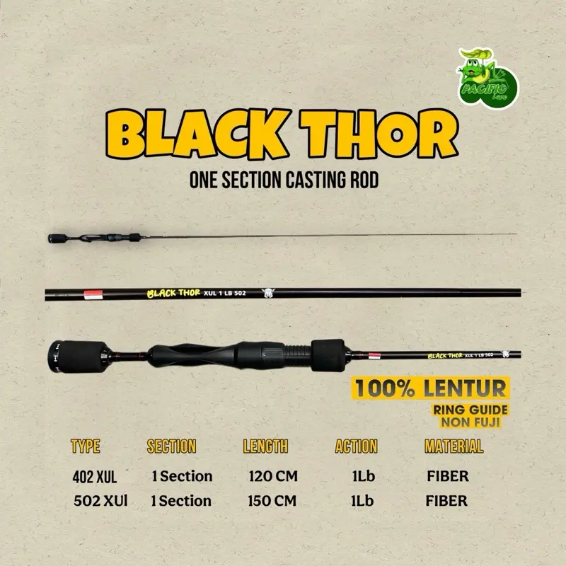 JORAN PACIFIC BLACK THOR XUL-402 | 120CM XUL-502 | 150Cm 1LB One section casting rod for micro fishing Lentur Pancing 0