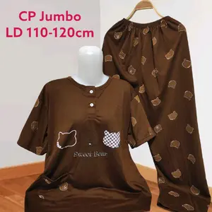 Setelan Baju Tidur Kaos CP Jumbo Big Size Babydoll Celana Panjang Wanita 3XL LD 110-120 Cm