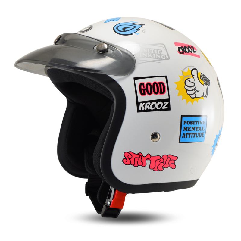 Rsix Helm Retro Bogo Wanita Pria SNI Terbaru Motif Grafity Helmet Kaca Motorcycle 3