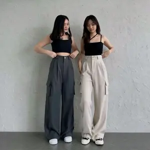 Celana cargo anak remaja perempuan usia 8-16 tahun - highwaist premium cargo pants Korean style