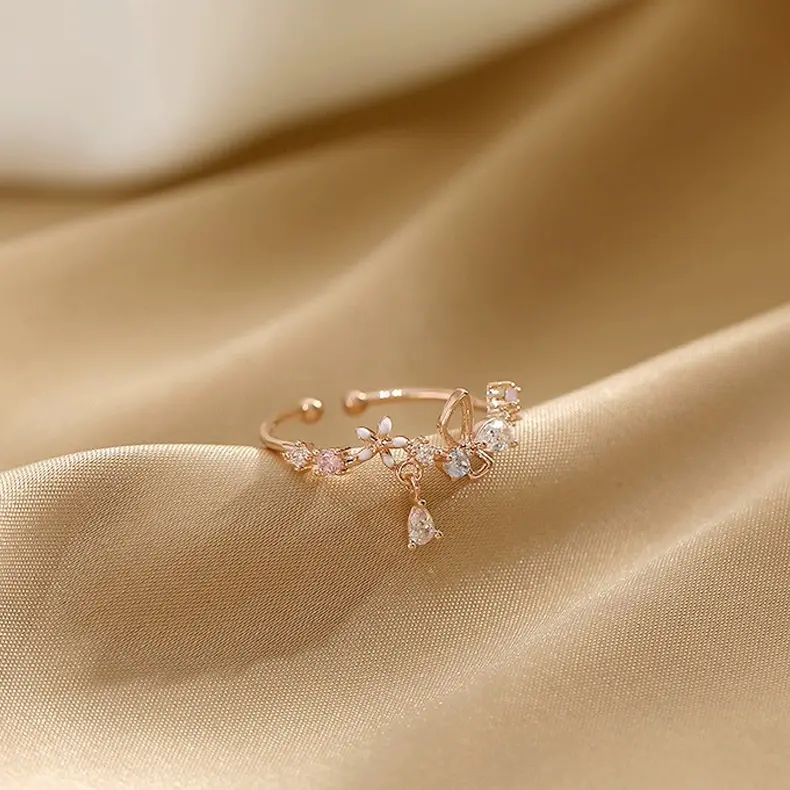 Miffy - [3 PCS] Set Cincin Titanium Wanita Gaya Terbuka Fashion Aksesoris Ring Zircon Open ring 6