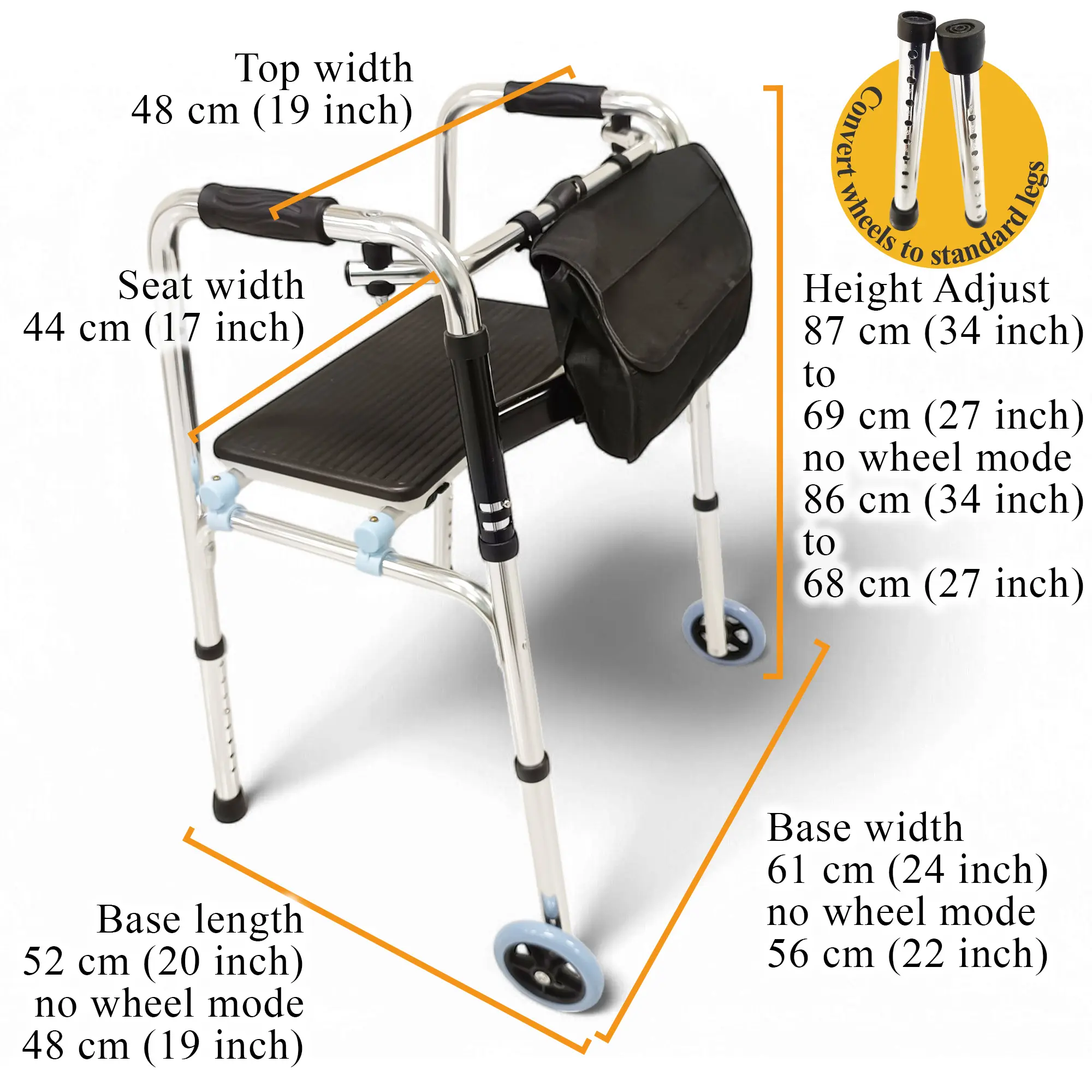 ViN WF01-ST | Elderly Walking Aid with Optional Seat 3.8 kg Ultra Lightweight Aluminum