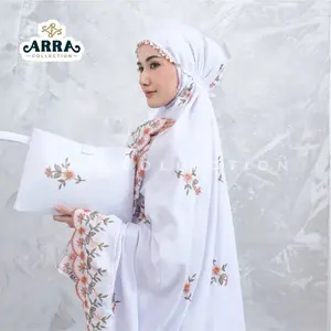 ARRA-Mukena Dewasa Jumbo Full Bordir Alissa Mukena Murah Katun Premium  Cantik Lembut Mewah Nyaman Panjang Putih Renda Tebal Muslim