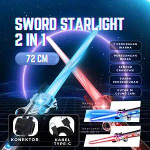 Mainan Lightsaber Anak, Pedang Laser yang Dapat Ditarik dengan Konektor, Efek Suara, LED, Lampu, Suara, 7 Warna