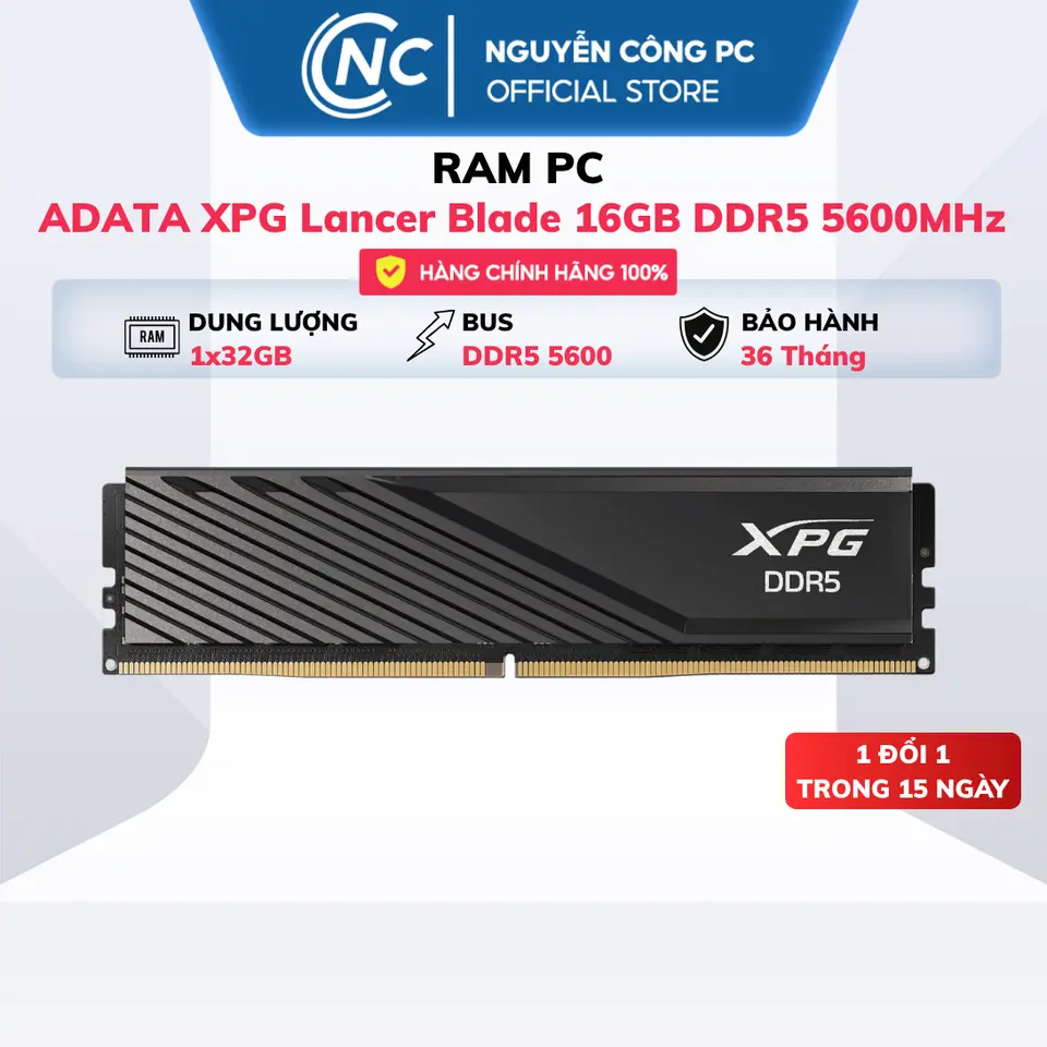 RAM PC Adata Lancer Blade Black 16GB DDR5 5600MHz - BH 60 tháng
