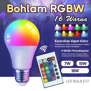 COD Lampu Bohlam LED Smart RGB + Remote Warna Warni 7W 10W 18W watt E27 SNI