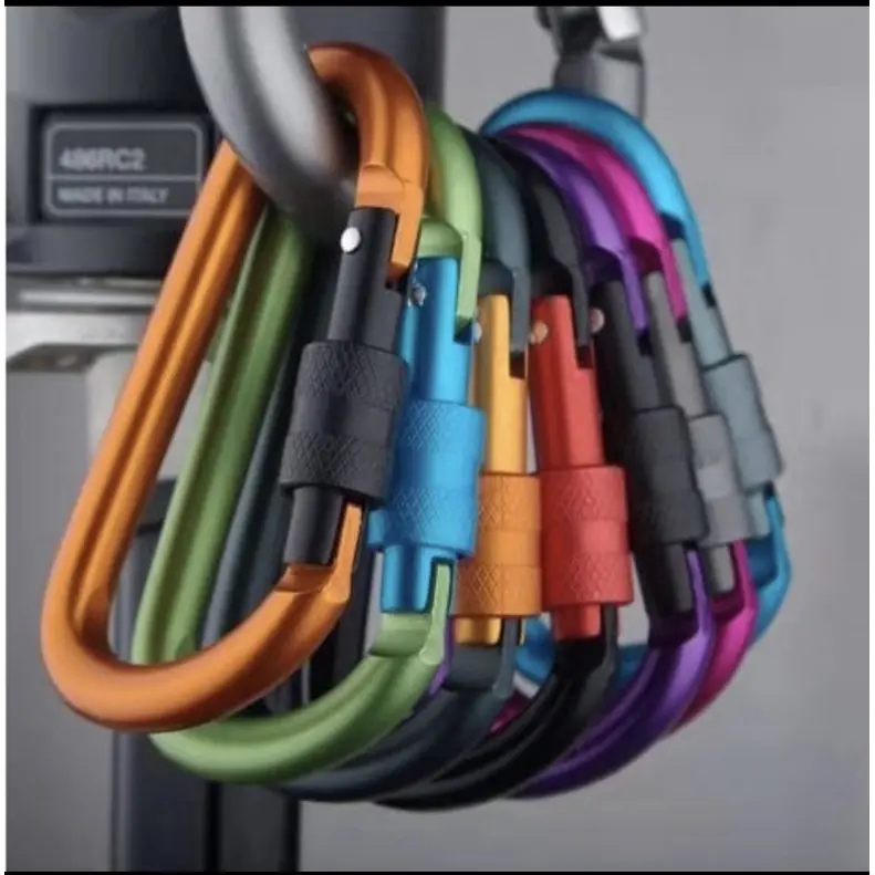 Carabiner D-Type Bold 8cm Aluminium Alloy Buckle Clip Key Chain Outdoor Camping Paracord Spring Keyring Hook Black Keychain Backpack Bell