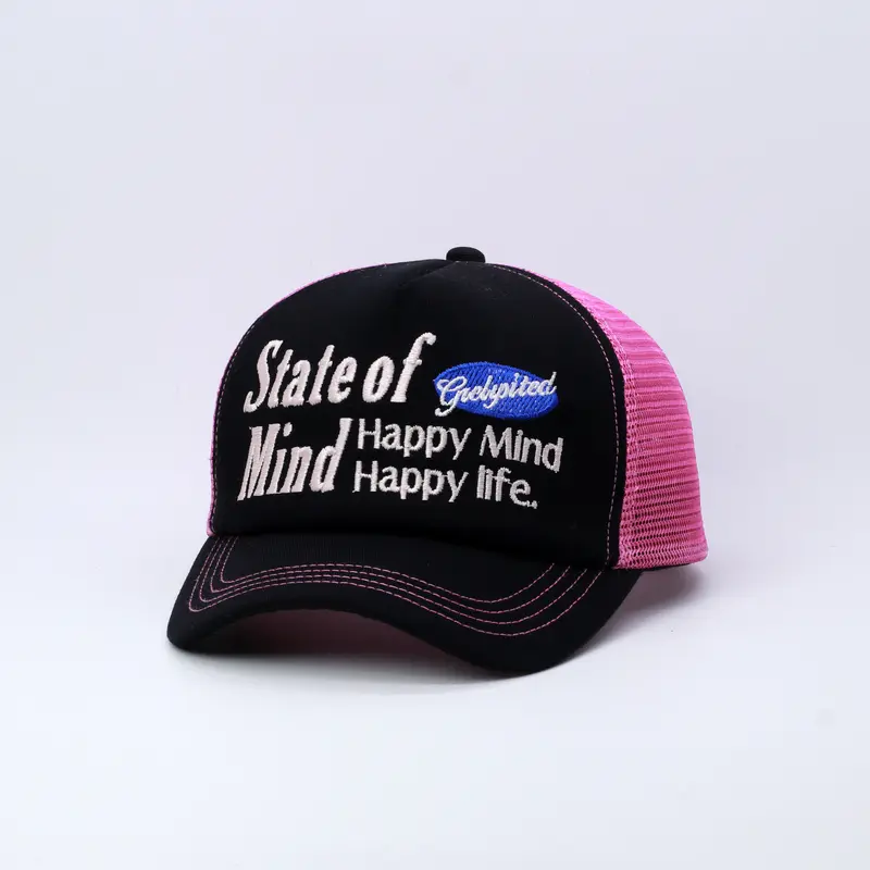TOPI JARING TRUCKER HAT BAHAN TWILL LIDAH PENDEK HITAM MIX PINK GRELYSITED STATE OF MIND 0