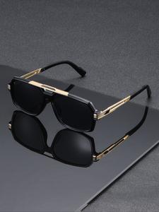 Lentes de sol aviador de marco transparente para hombre, diseño clásico con bordes metálicos, estilo europeo a la moda