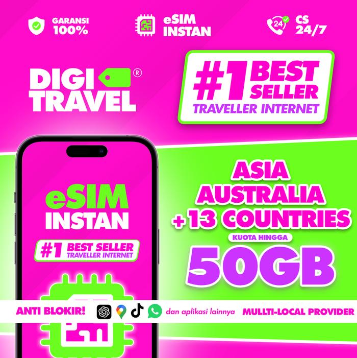 Gambar eSIM Jepang China Hongkong Korea Selatan Thailand Malaysia Australia Kuota Besar Data Internet Roaming Travel | DIGITRAVEL eSIM Asia Australia 13 Negara Kuota Besar Data Roaming Travel - 1GB/7 Hari +TikTok dari DIGITRAVEL Kota Administrasi Jakarta Selatan Tokopedia