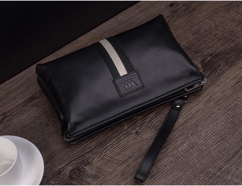 Product Introduction of 2025 Men's Clutch Bags Genuine Leather Double Layer Large Hand Bag for Male Long Wallets Envelope Bag Zipper Black Brand 16