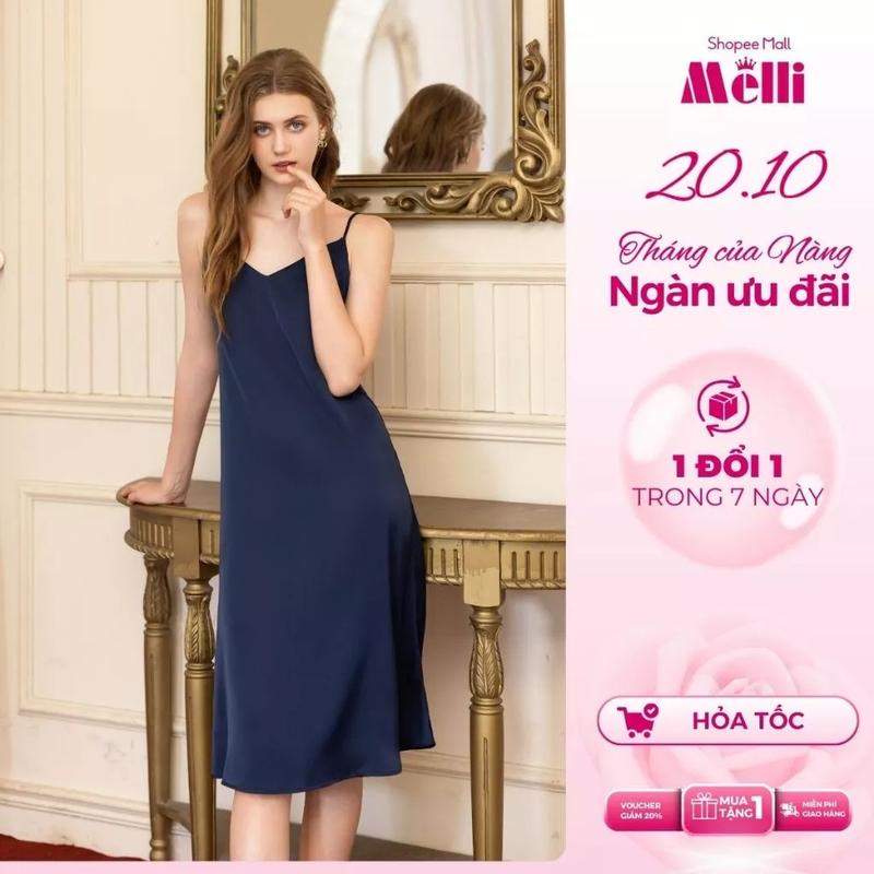 [ V04 ] Váy ngủ 2 dây Melli chất lụa Latin cao cấp dáng dài, Đầm 2 dây nữ mặc nhà trơn sexy quyến rũ gợi cảm mềm mại