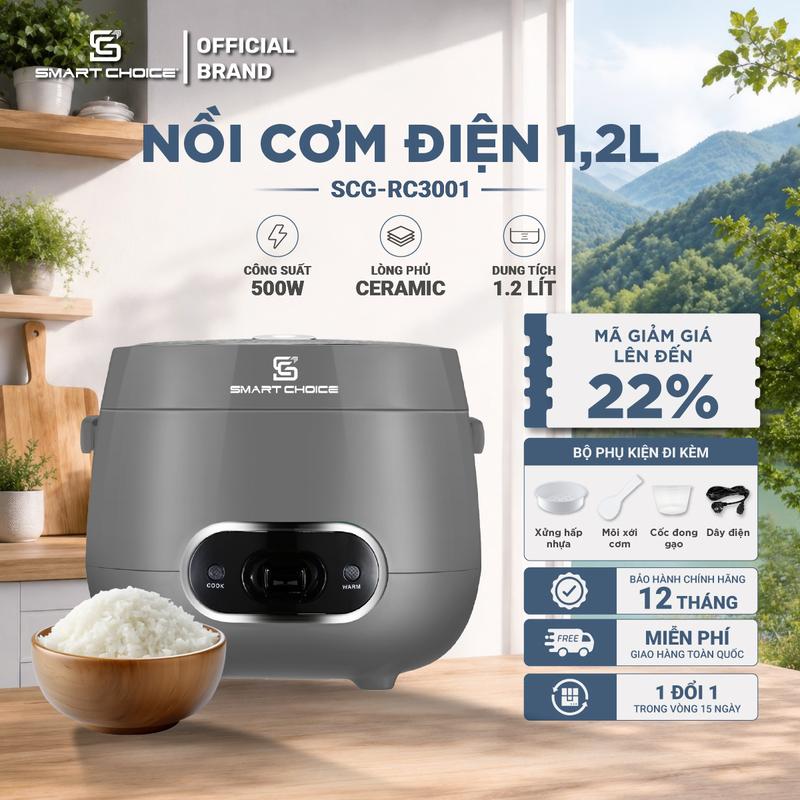 Nồi Cơm Điện SmartChoice SCG-RC3001 1.2L Lòng Nồi Chống Dính Phủ Ceramic, BH 12…