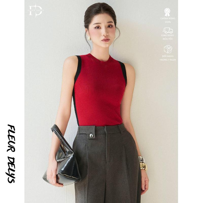 Áo Len Lông Thỏ Fleurdelys Nữ 2 Màu Đỏ Trắng Sát Nách Phối Đen Delys DLAL180