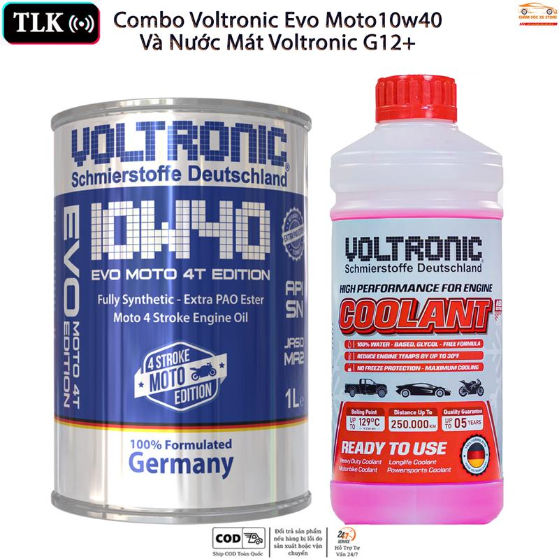 Độc Quyền TLK Combo Dầu Nhớt Xe Máy Voltronic Evo Moto 10w40 Và Nước Mát Voltronic G12+