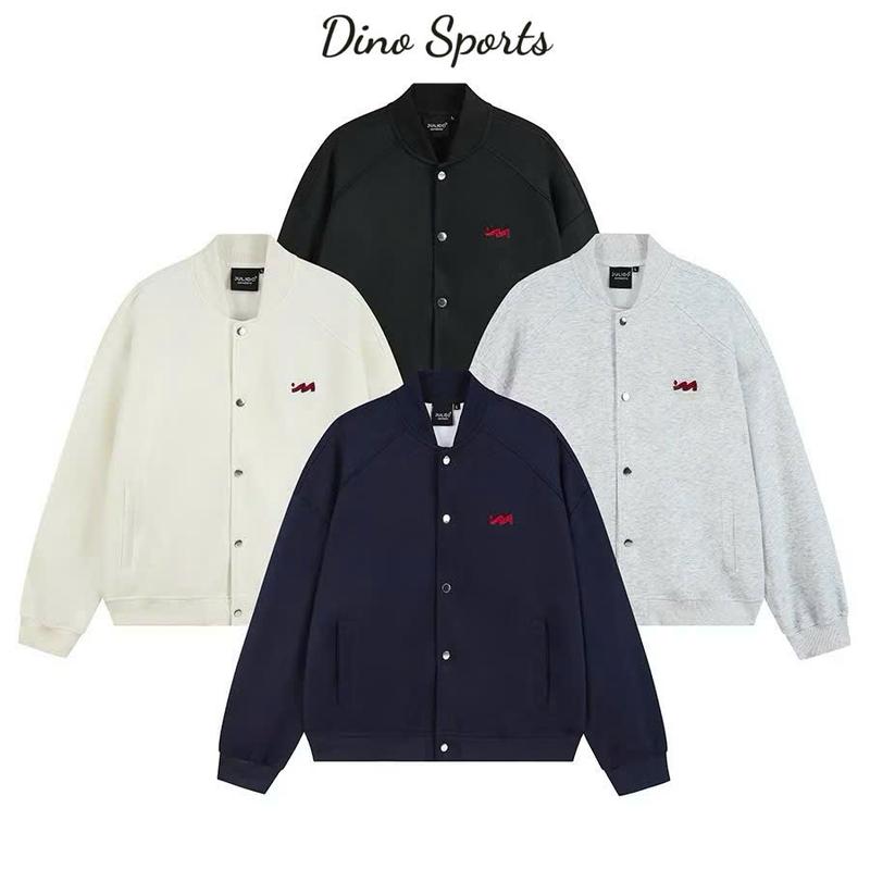DEAL MỞ BÁN Áo khoác BOMBER cúc bấm chất liệu nỉ 2 da DINO áo khoác nỉ logo chữ M thêu dày dặn FORM BOXY
