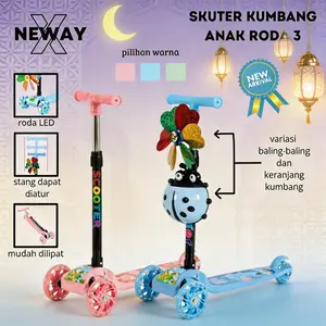 NewayX Skuter Anak Roda 3 Lipat LED Mainan Scooter Kumbang Lampu Roda Tiga Otopet Rem Toys
