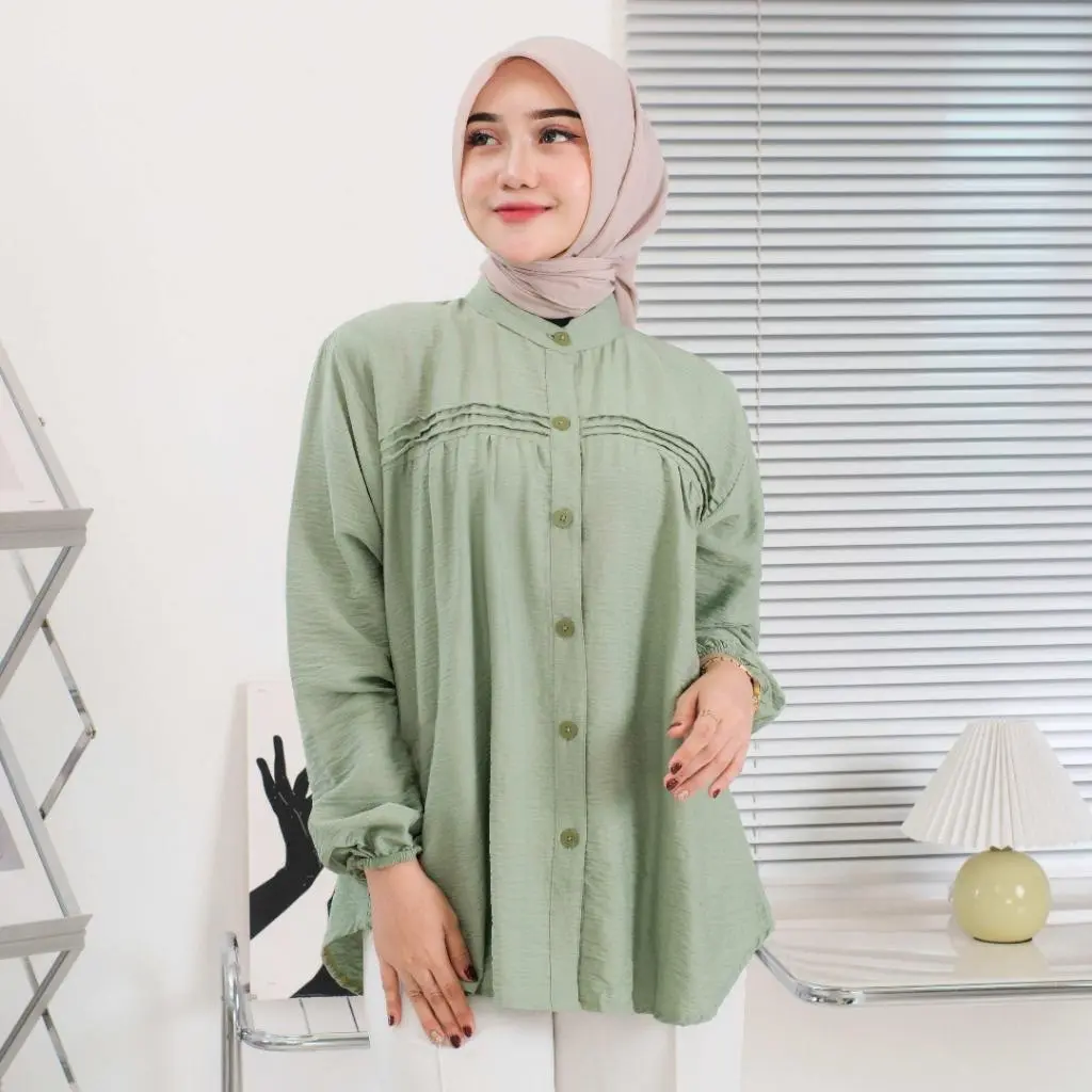 Kemeja Wanita Bahan Polo Linen Atasan Wanita Full Kancing