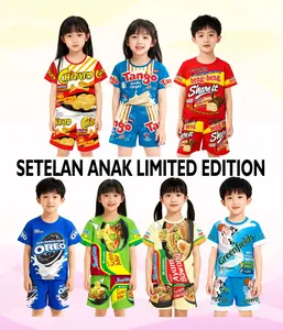 SETELAN ANAK laki laki / perempuan motif indomie  sotomie chitato tango beng-beng oreo  & greenfields