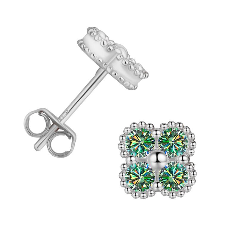 Product Introduction of 【lucky clover】s925 Silver Moissanite stud earrings Four leaf clover temperament superior sense stud earrings 1