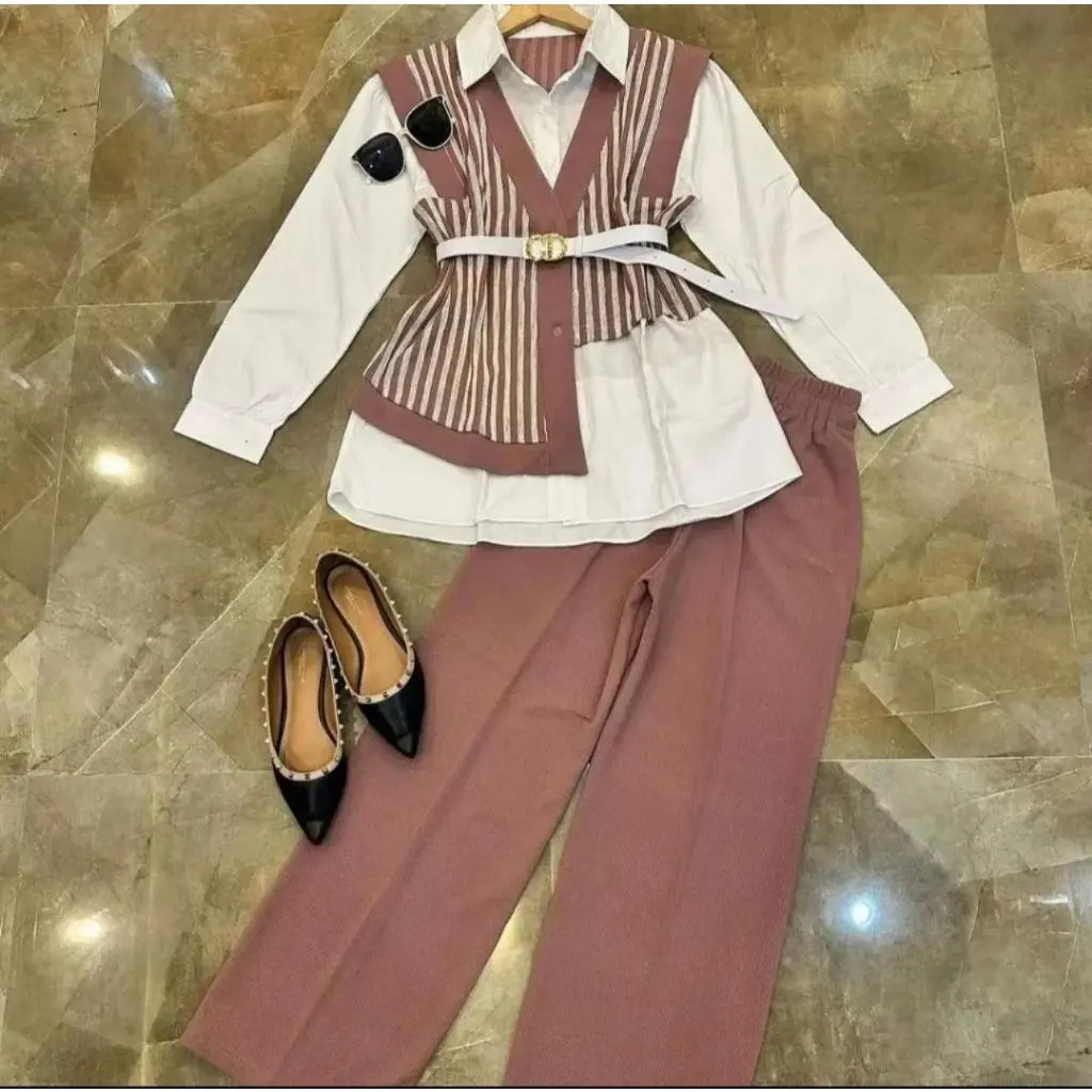 Dena One Set One Set Wanita Atasan + Celana Terbaru 2024 Setelan Wanita Bahan cringkle mix TERBARU