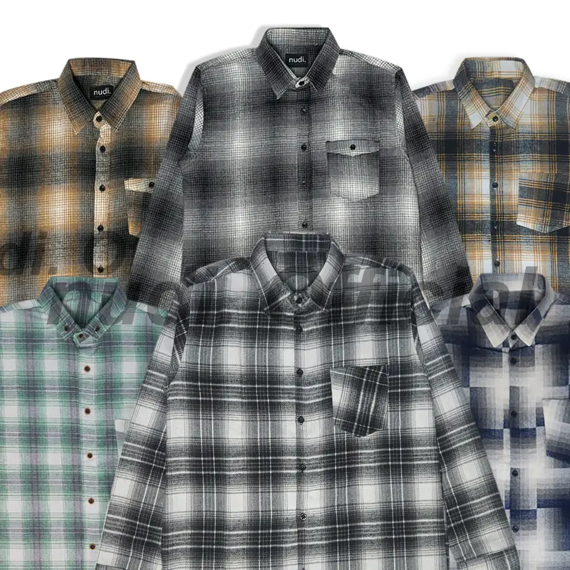 Nudi - Kemeja Flanel Pria Wanita Lengan Panjang Unisex  Flannel  Motif Garis Kotak Kualitas Premium Tebal Distro Best Seller Terbaru 2024 0