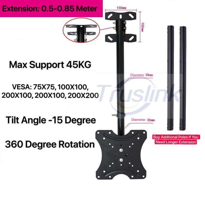 【SG Seller】Truslink Adjustable Ceiling TV Mount 15° Tilt & 360° Rotating Bracket Plasma LCD LED Monitor Flat Panel Displays Smart TV Flat Panel TV Ceiling Mount Bracket for most 17 -42  TV Flat Panel Displays LED TV With VESA Up To 200X200mm --  DJ01-1 1