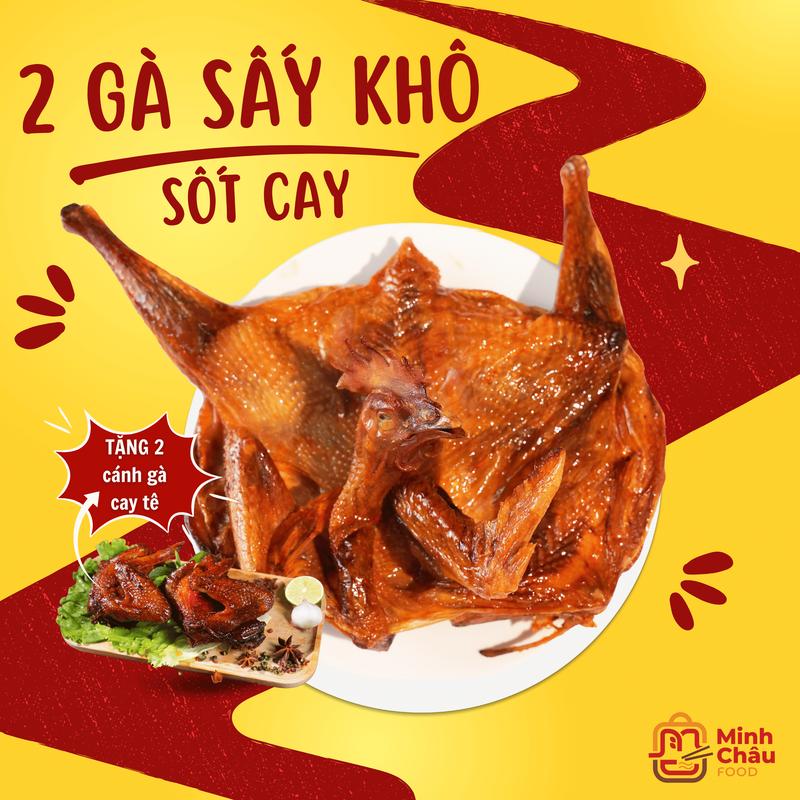 Combo 2 gà sấy khô tặng 2 cánh Gà sấy khô MINH CHÂU FOOD gà có hương vị cay tê gà sốt cay đồ ăn vặt by Minh Châu Food Snack Thức Ăn