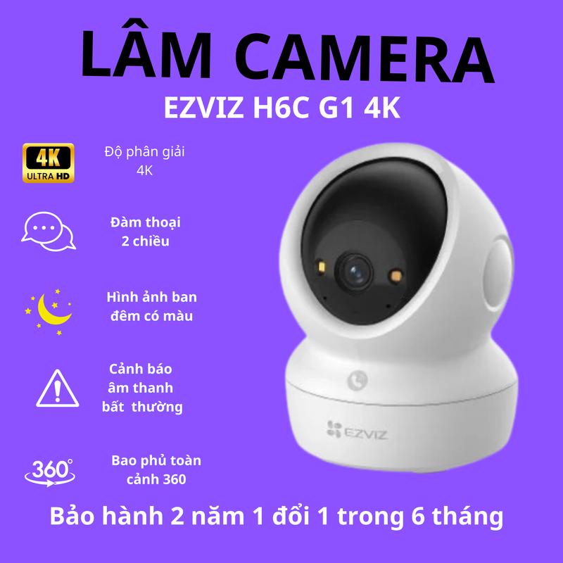 Camera Ezviz H6C G1 độ phân giải 4K-8Mp xoay 360 độ có đèn cảnh báo loa đàm thoại 2 chiều báo động về điện thoại