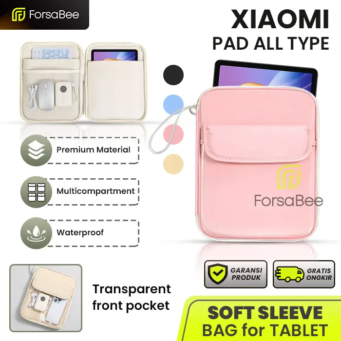 FORSABEE - Sleeve Storage Bag untuk Tablet Xiaomi Redmi Pad 2 / Pro / SE / Poco Pad M1 X1 / Mi Pad Mipad 6s 8 7 6 5 Tab 10.61 10.6 11 11.2 12.1 12.4 Inch Inci Tas Pouch Case Casing Cover Sarung Lanyard Saku Pastel Aesthetic Estetik