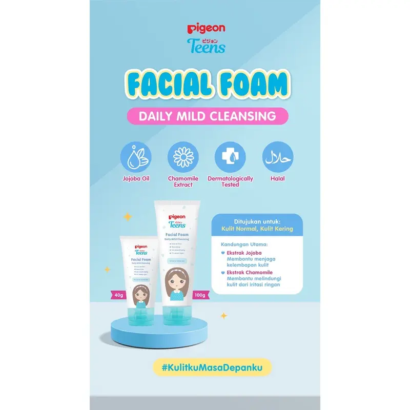 Sabun Cuci Muka Remaja Pigeon Teens Facial Foam Daily Mild Cleansing 100ml Kulit Kering - Pencuci, Wajah Kotoran Membersihkan Pembersihan 4