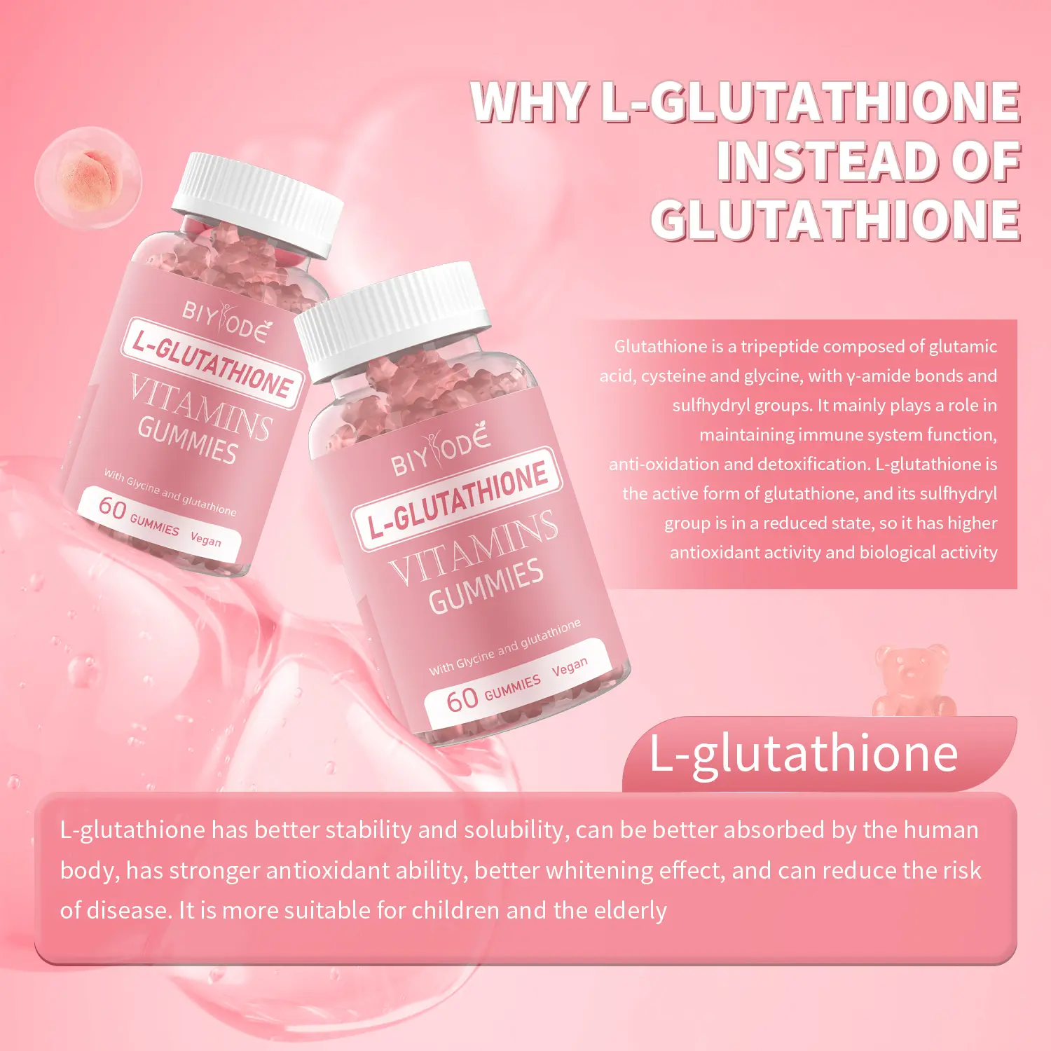 can glutathione reduce dark circles BIYODE L-Glutathione Gummies 60 Count skin whitening gummy Supplements  Vegetar Biotin & L-glutathione |
