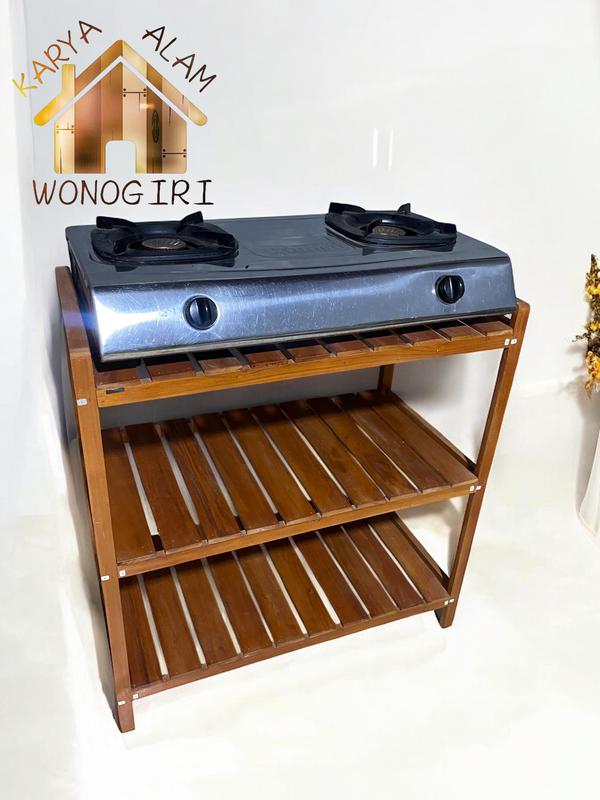 Meja Serbaguna Kompor Gas 3 Susun Kayu Minimalis Bunga Dapat Diperpanjang - Furniture 2