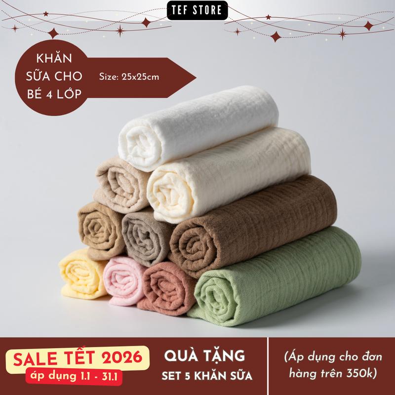 Set 10 khăn sữa cho bé sơ sinh 4 lớp sợi bông tự nhiên mềm mại thấm hút không bụi vải Tef store