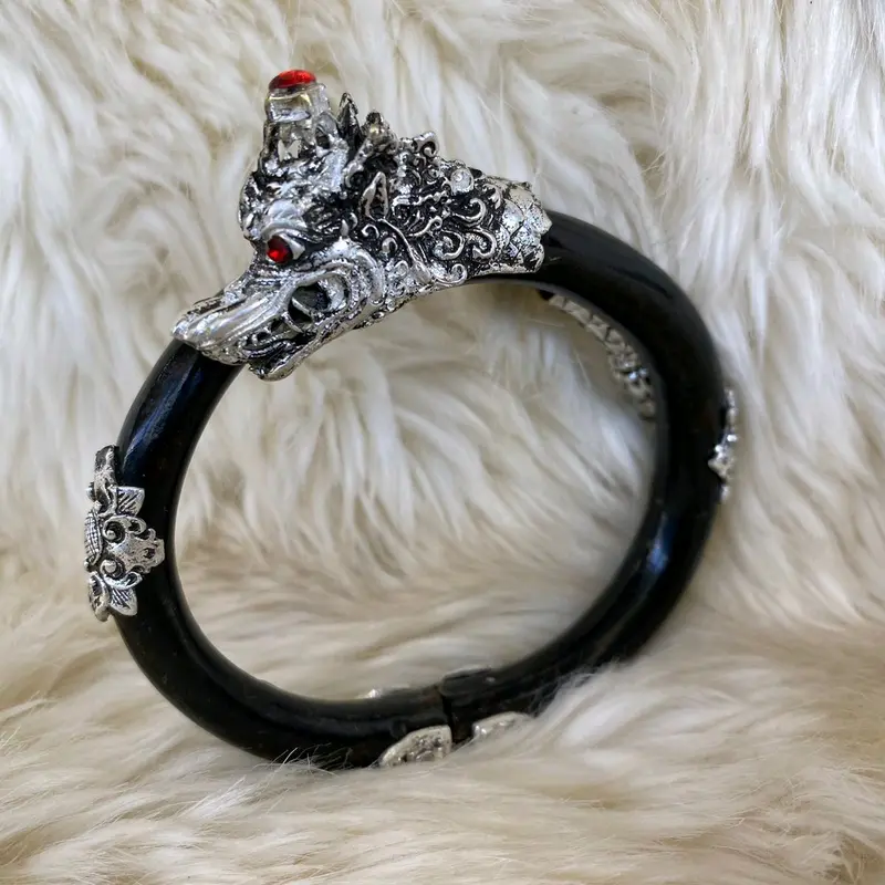 gelang akar Bahar tunggal/taliarus asli hitam ornamen naga bahan Titanium di lapis perak 1
