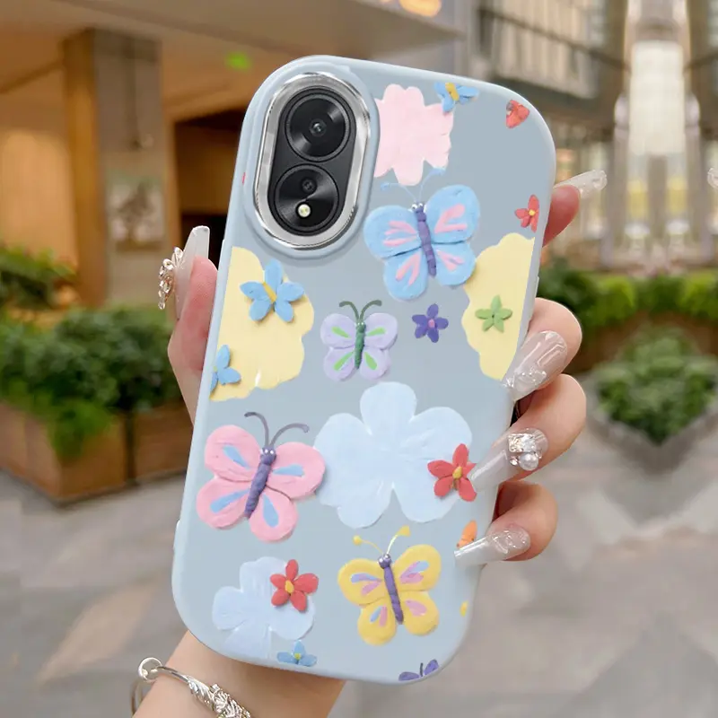 Casing Hp Untuk OPPO A18 A38 A2x Case Pola kupu-kupu bunga Kasing Kesing Silikon Softcase lemak Dwen Cesing 2