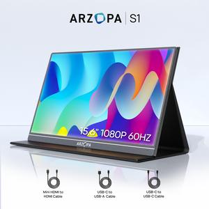 ARZOPA 15.6'' 1080P FHD 60Hz Portable Monitor, Monitor for PC Mac Xbox PS5 PS4 Switch with USB C Type-C & HDMI Inputs, HDR Eye Care External Screen with Smart Cover & Speakers, Christmas Gift, Gifts for Men, New Year Gift