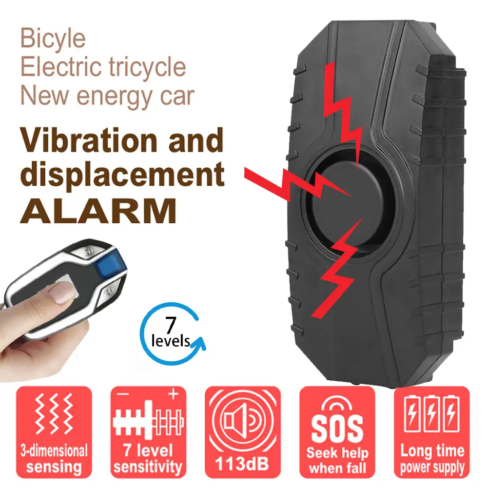 Alarm with remote security alarm system 113db motorcycle alarm bicycle alarm anti theft alarm vibration sensing wireless alarm
