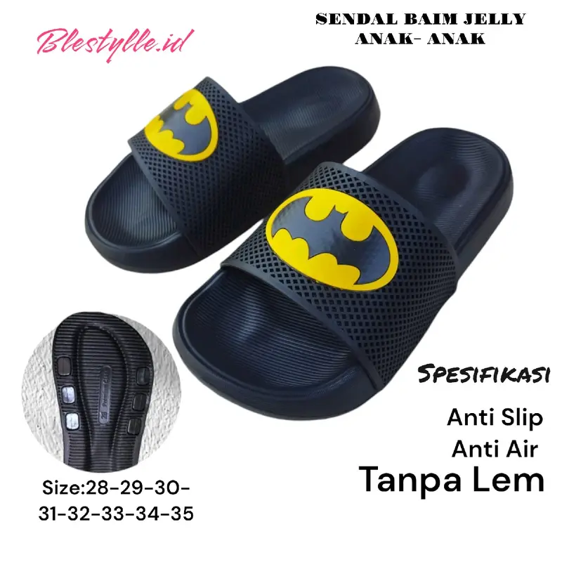 Sandal Anak-Anak Jelly Baim Tanpa Lem Black Laki-Laki Perempuan Perempuan Umur 2-12 Tahun Kaki Fashion 1