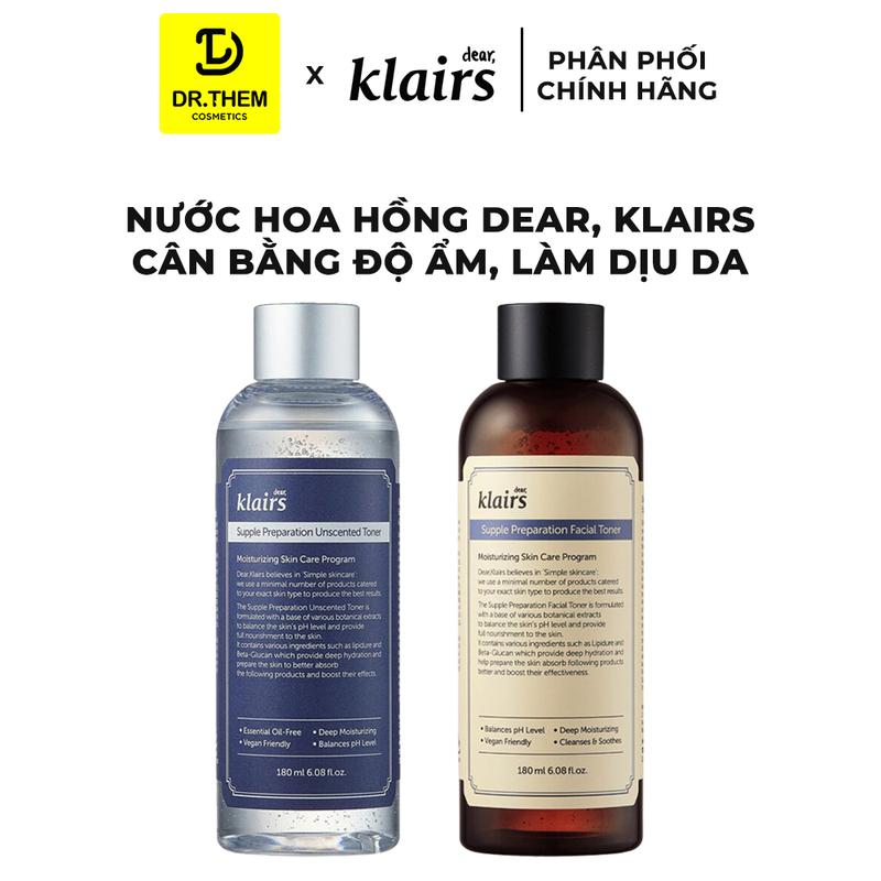 Toner Klairs - Nước hoa hồng Dear Klairs Supple Preparation Unscented Facial Toner 180ml Không Mùi Có Mùi